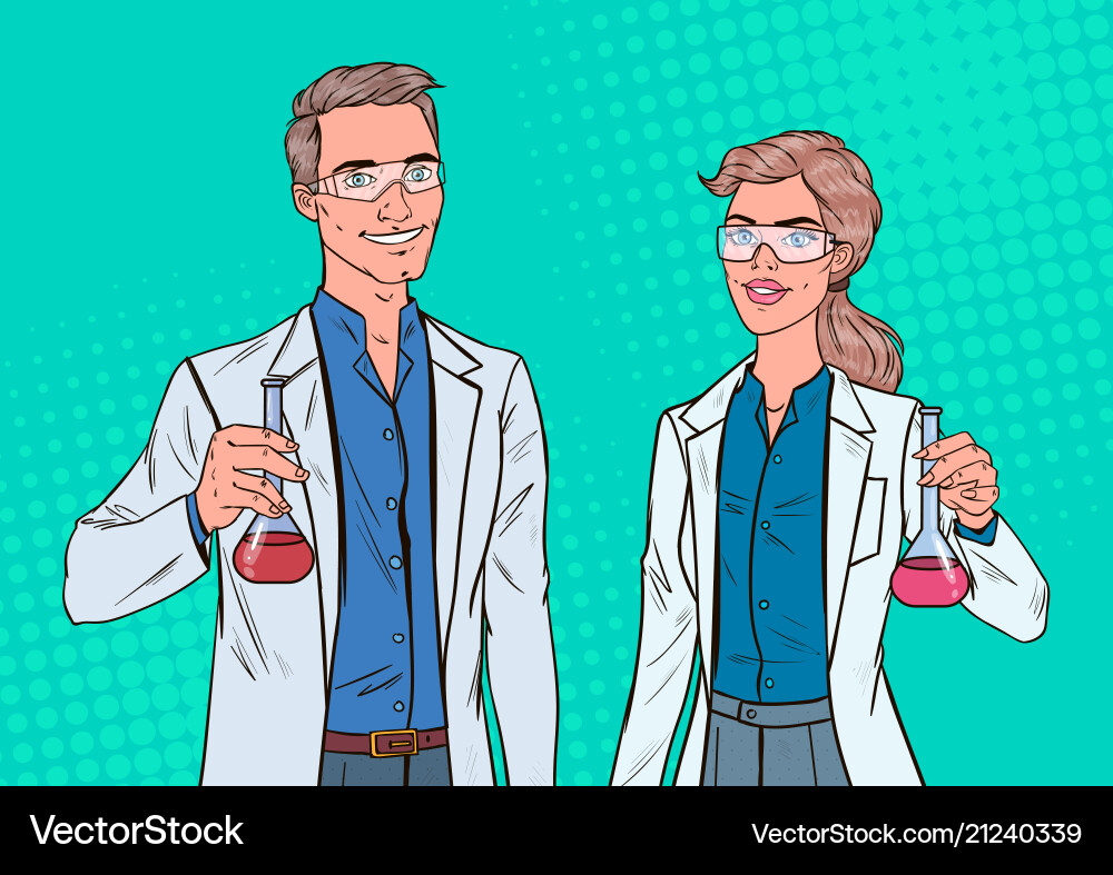 Pop Art Scientists with Flasks Vector Image