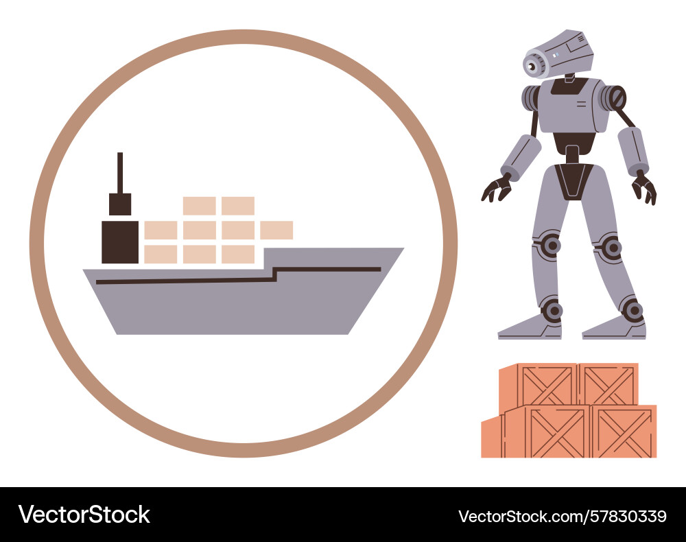 Robot shipping cargo and crates highlighting Vector Image