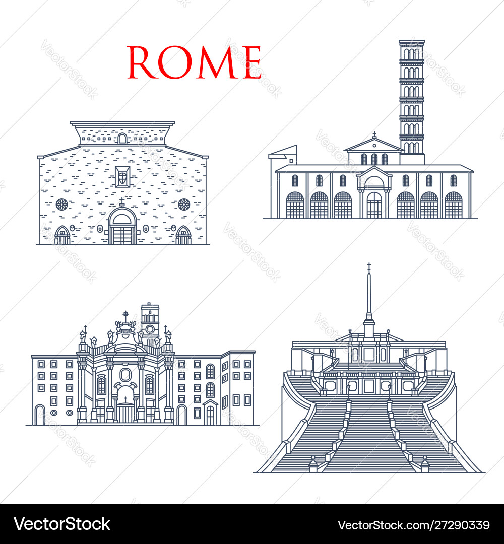 Rome architecture landmarks famous buildings Rome architecture landmarks famous buildings vector image