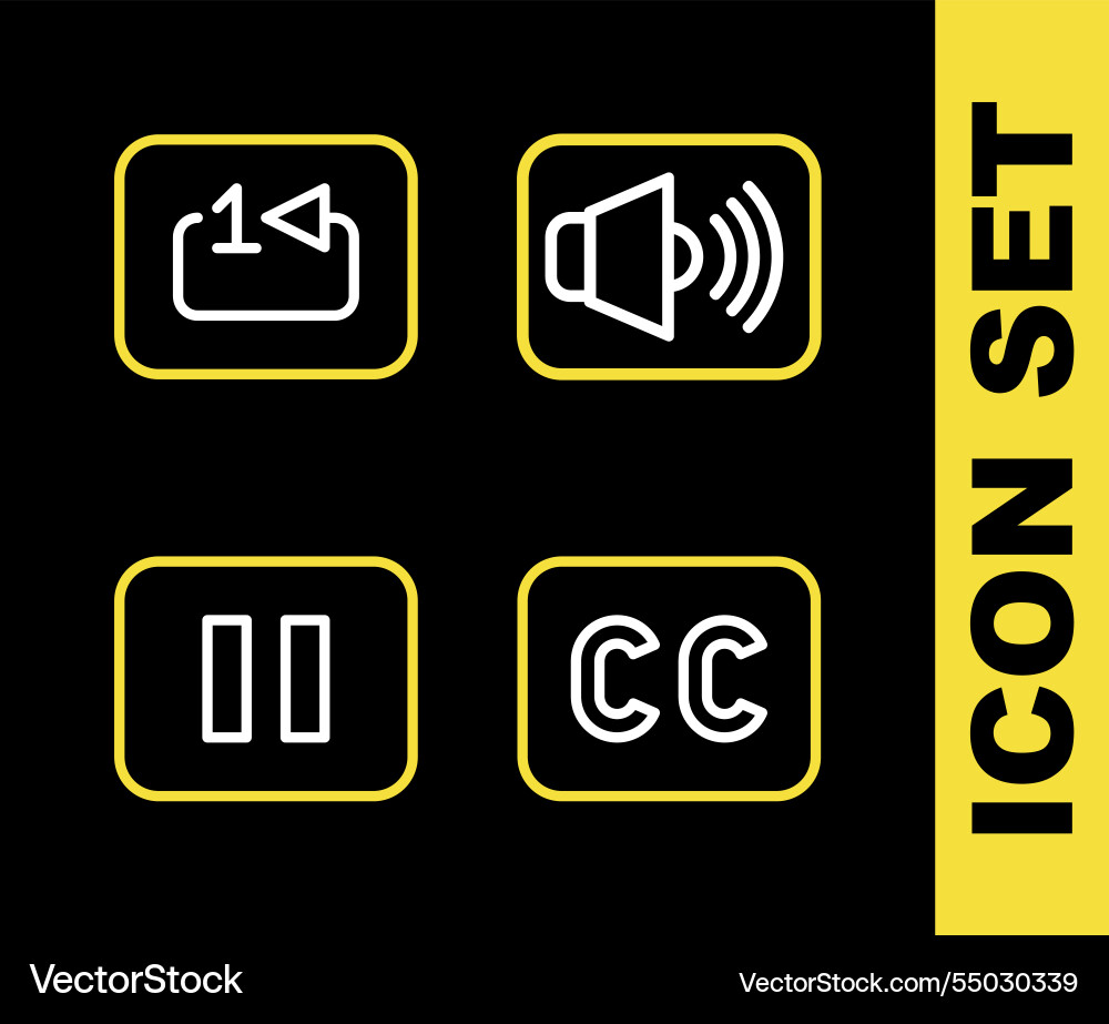 Set line speaker volume subtitles pause button Set line speaker volume subtitles pause button vector image
