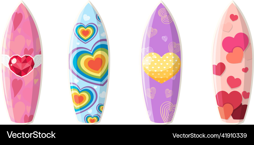 Surfboards with different heart patterns Vector Image