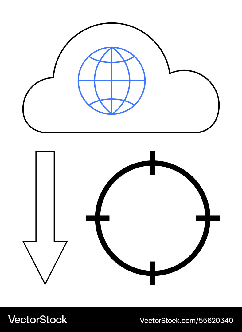 Cloud computing symbol with globe arrow pointing Cloud computing symbol with globe arrow pointing vector image