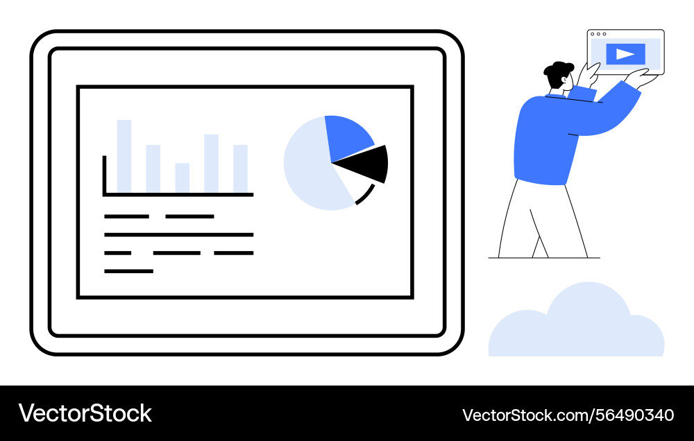 Data analysis dashboard with graphs and man Data analysis dashboard with graphs and man vector image