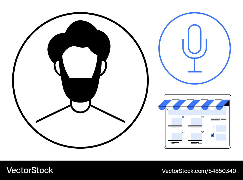 Digital user icon with microphone and web store Vector Image