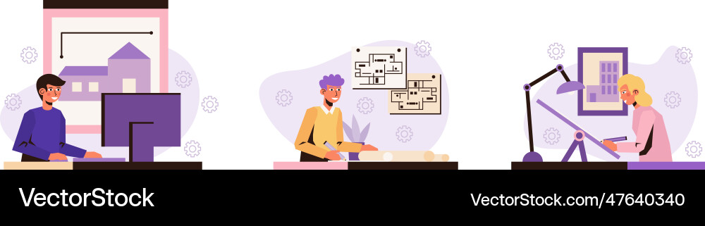 Mann arbeitet an Computer im Architekt Programm männlich Vektorbild