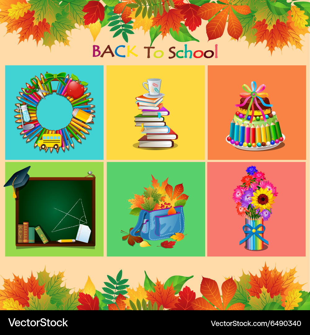 Set of school objects on a different backgrounds vector image