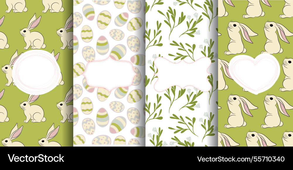Set of seamless easter patterns with rabbits eggs Set of seamless easter patterns with rabbits eggs vector image