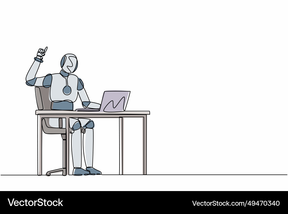 Single continuous line drawing robot getting Vector Image