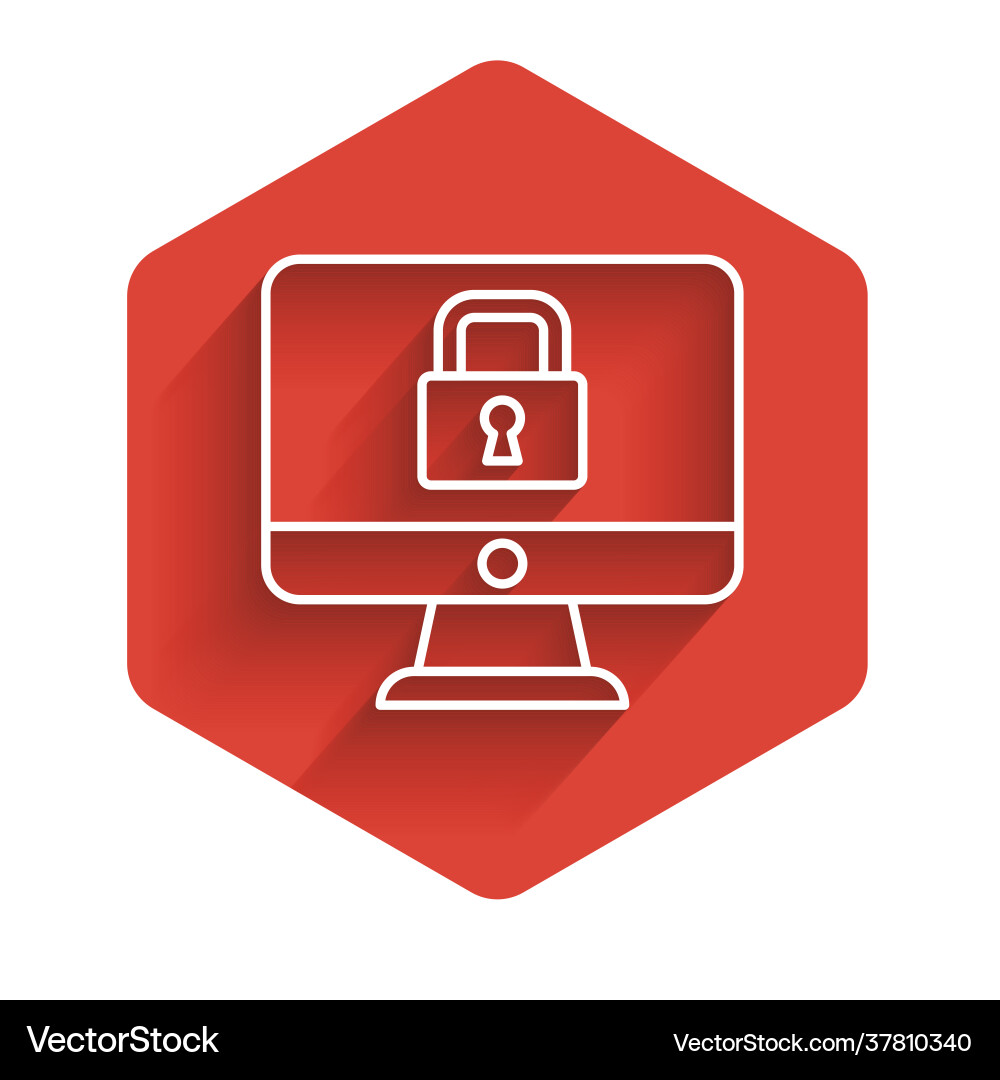White line lock on computer monitor screen icon White line lock on computer monitor screen icon Vector Image