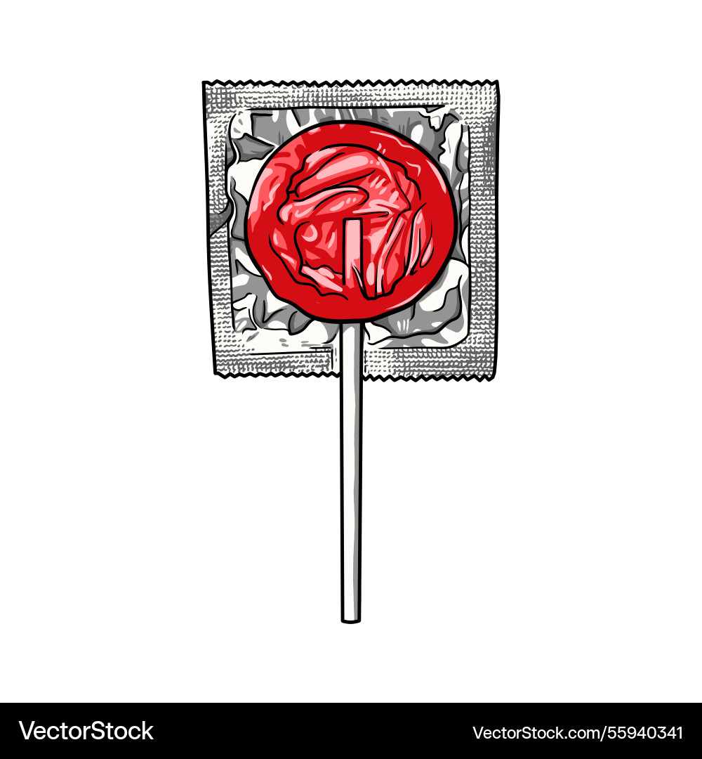 A red lollipop enclosed in wrapper A red lollipop enclosed in wrapper Vector Image