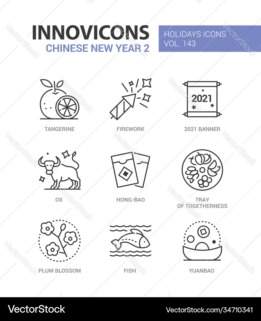 Chinese new year - line design style icons set Chinese new year - line design style icons set vector image