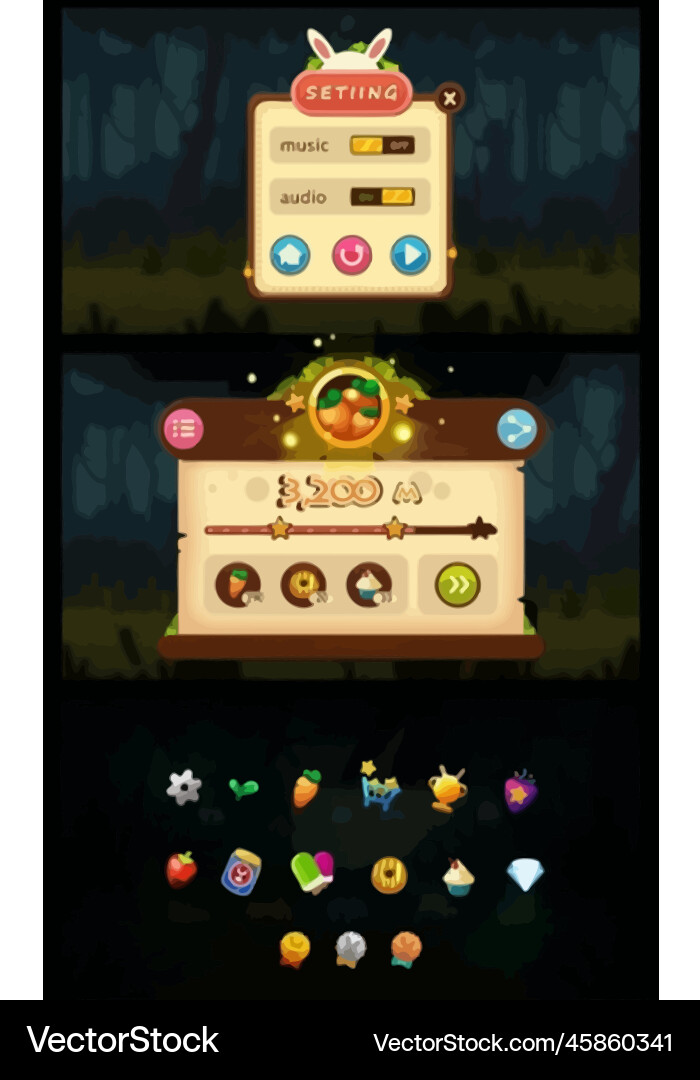 Complete set of level button game ui pop-up icon Vector Image