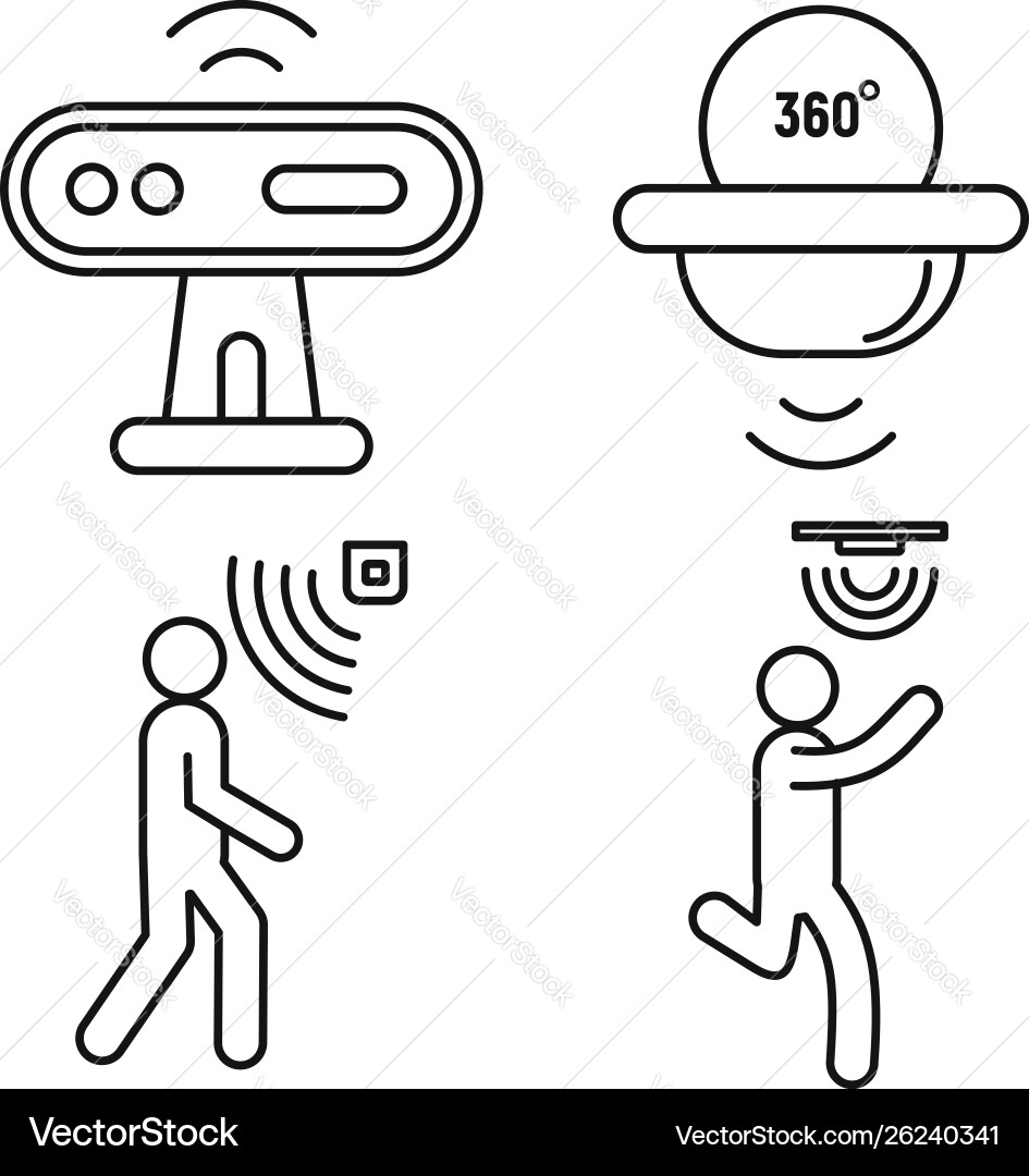 Motion sensor detector icons set outline style Motion sensor detector icons set outline style vector image
