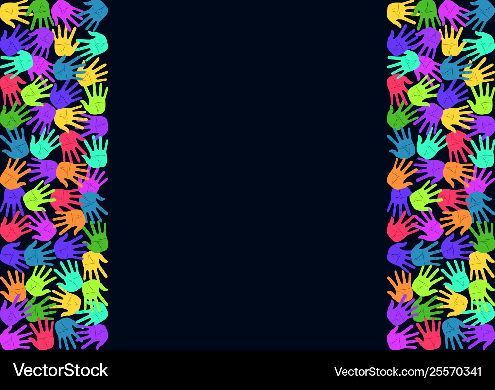 Parallel stripes frame color handprints vector image