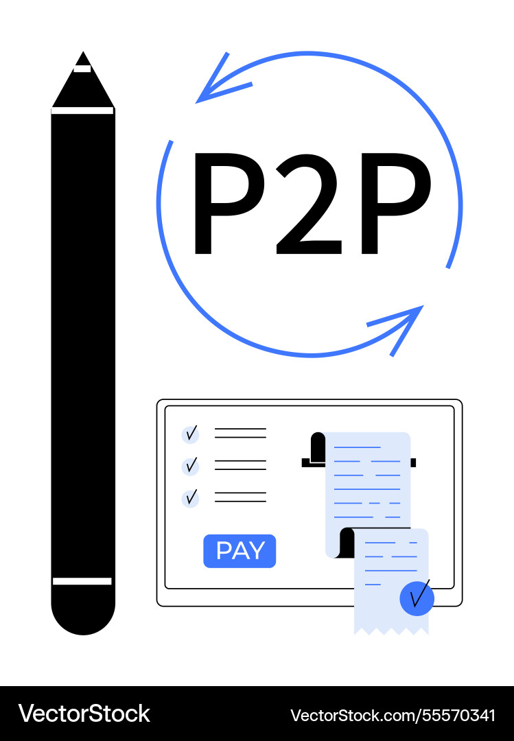 Peer-to-peer payment system representation Peer-to-peer payment system representation vector image
