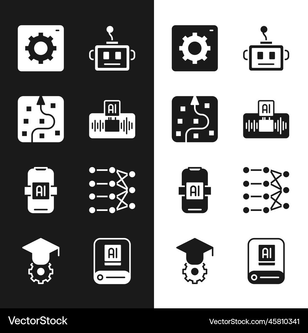 Set artificial intelligence ai neural network Set artificial intelligence ai neural network vector image