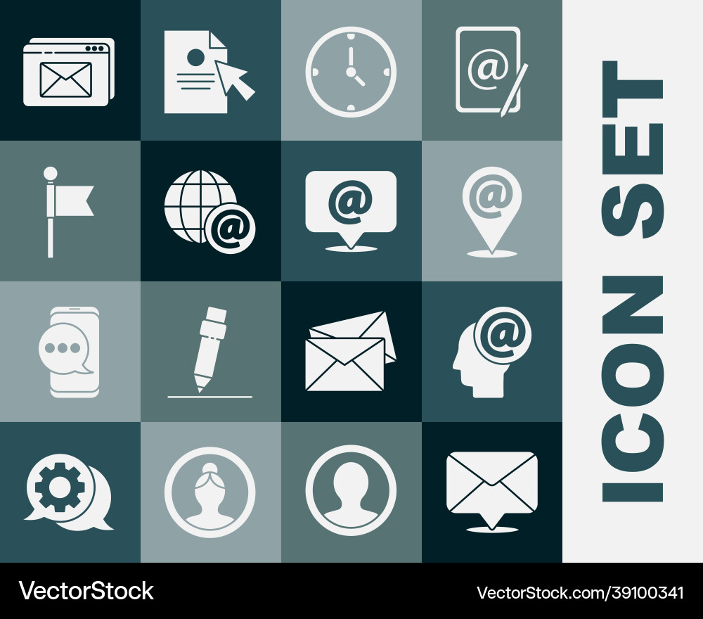 Set envelope mail and e-mail location clock Set envelope mail and e-mail location clock vector image