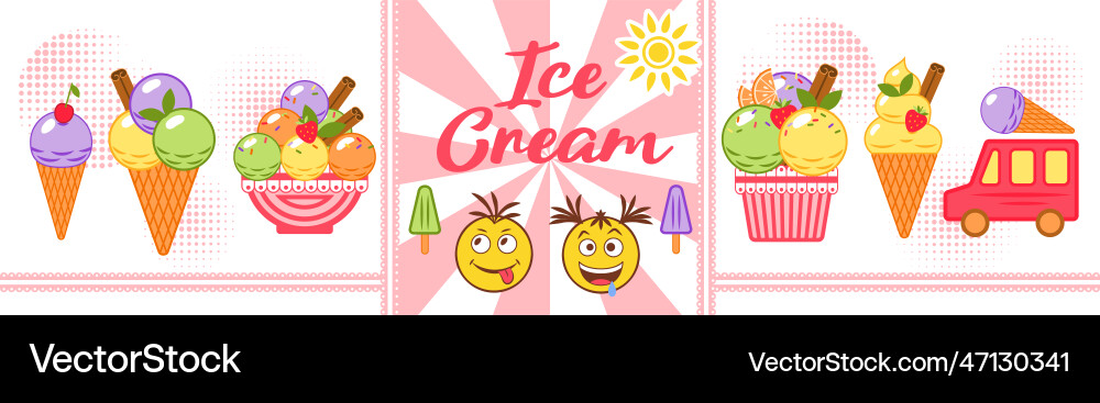 Set of ice cream objects emoji in simple style Set of ice cream objects emoji in simple style vector image