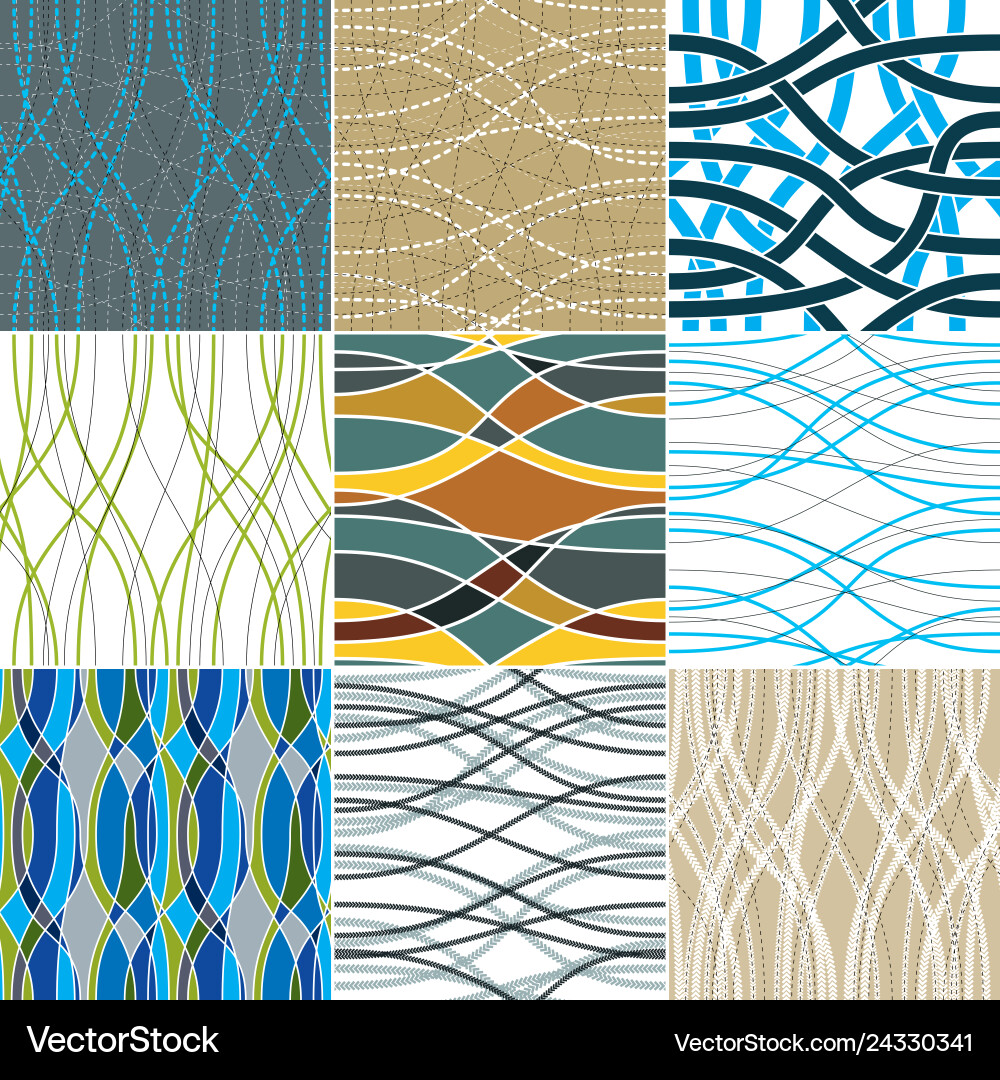 Tangled curvy lines seamless patterns set repeat Tangled curvy lines seamless patterns set repeat vector image