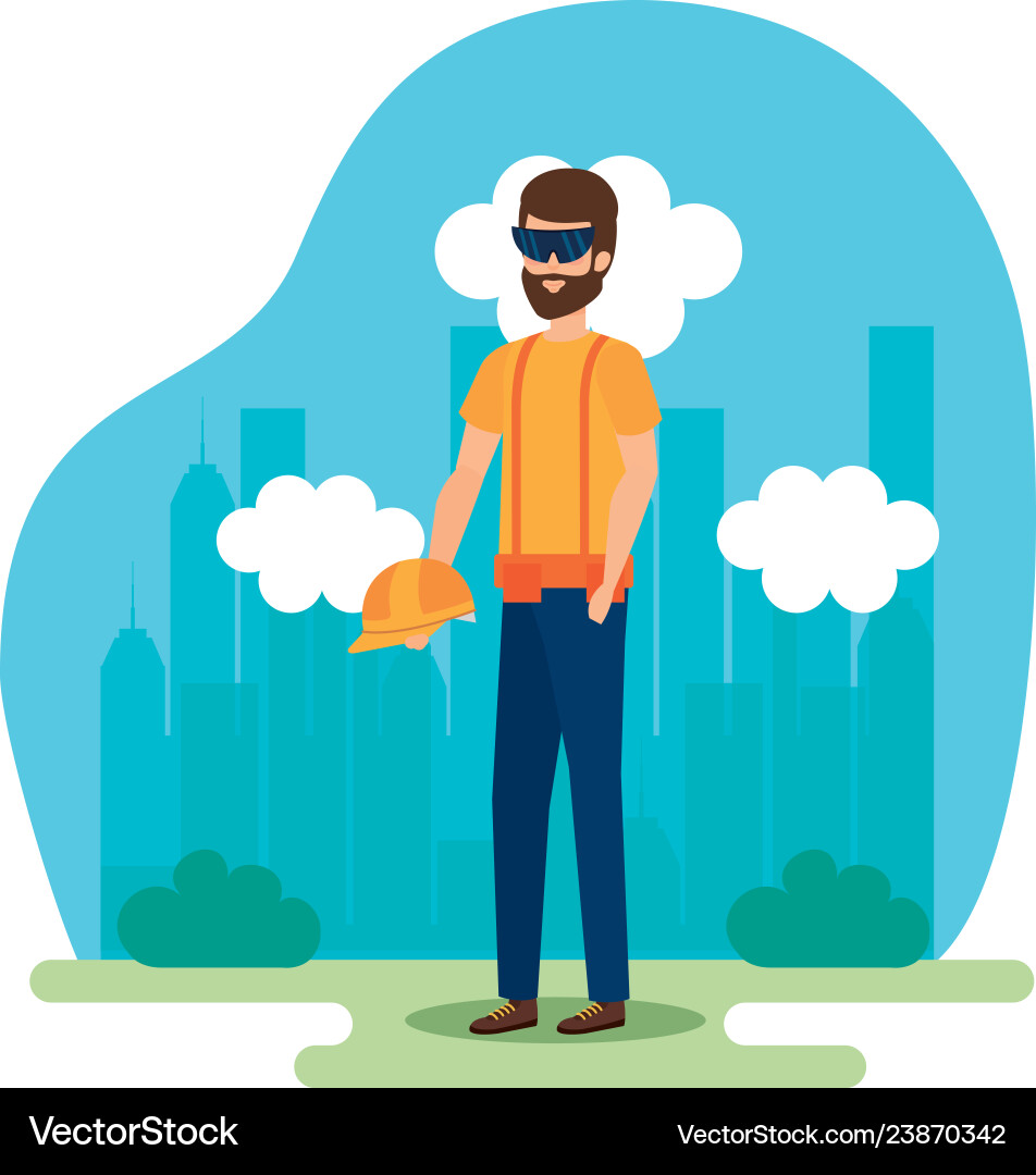 Builder constructor with helmet and goggles Builder constructor with helmet and goggles Vector Image