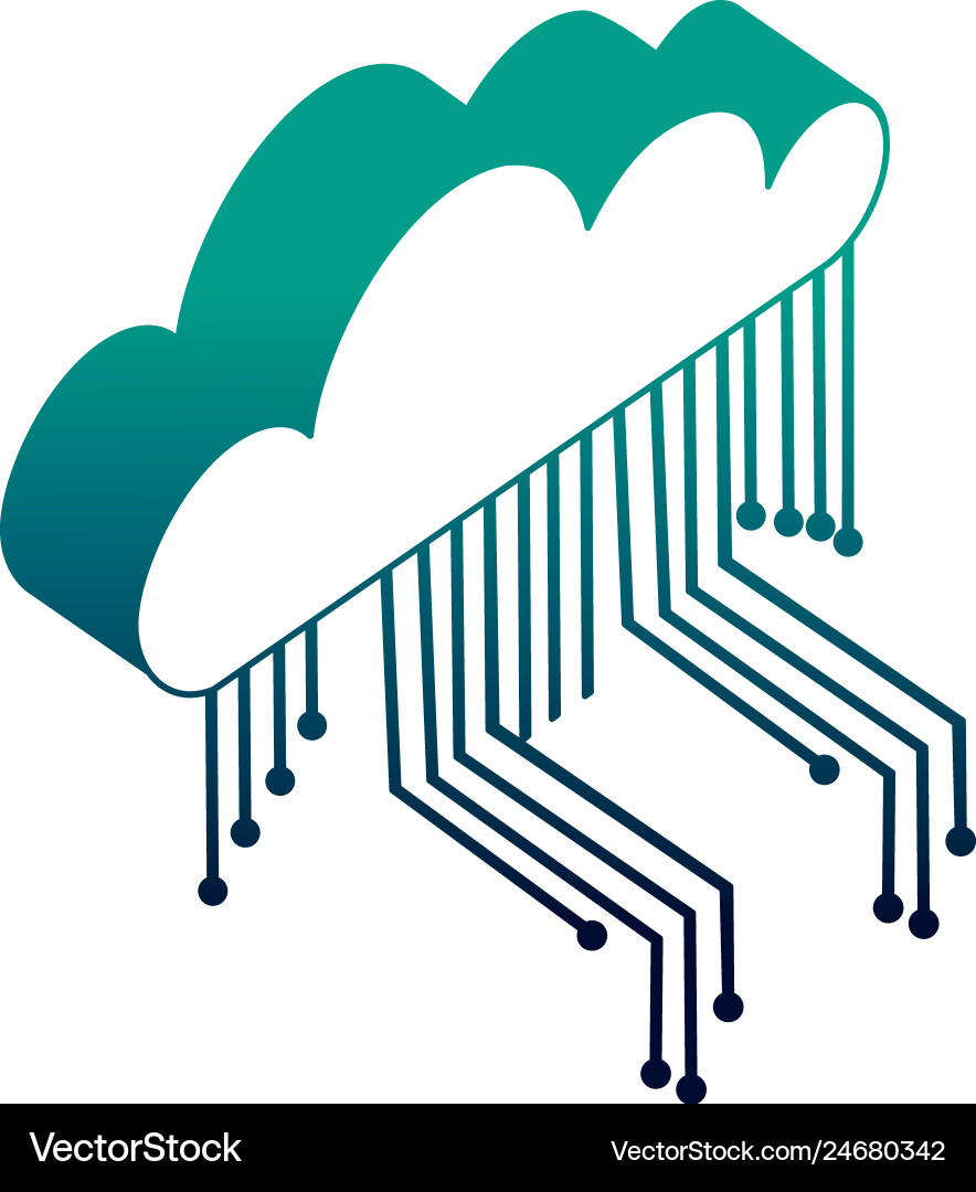 Cloud computing with electronic circuit isometric Cloud computing with electronic circuit isometric vector image