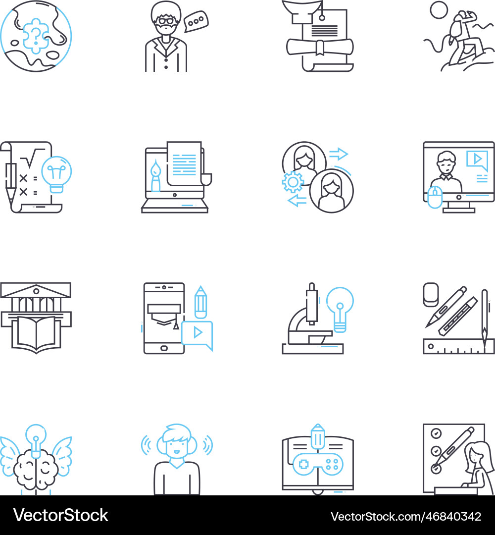 Internet courses linear icons set e-learning Vector Image