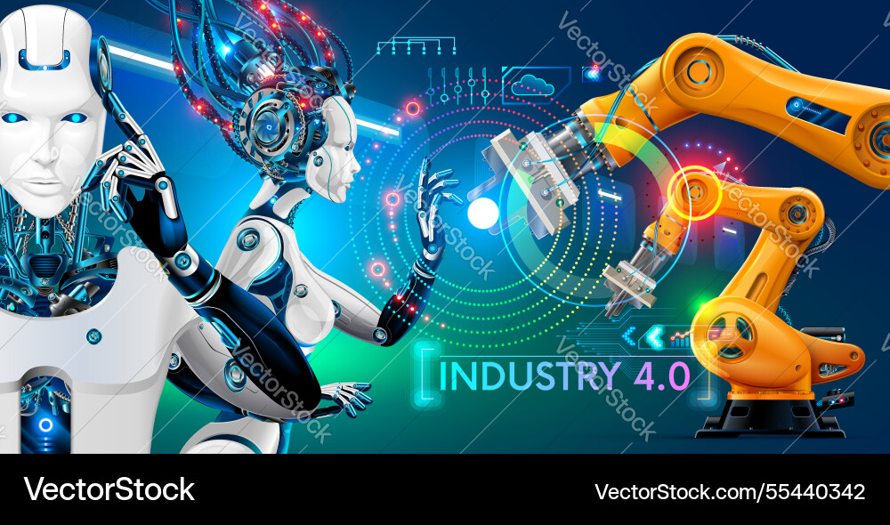 Robot or cyborg with artificial intelligence Robot or cyborg with artificial intelligence vector image