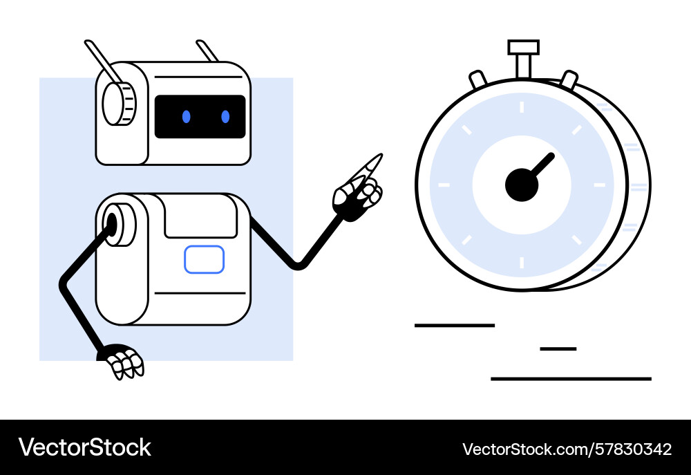 Robot pointing at stopwatch representing vector image