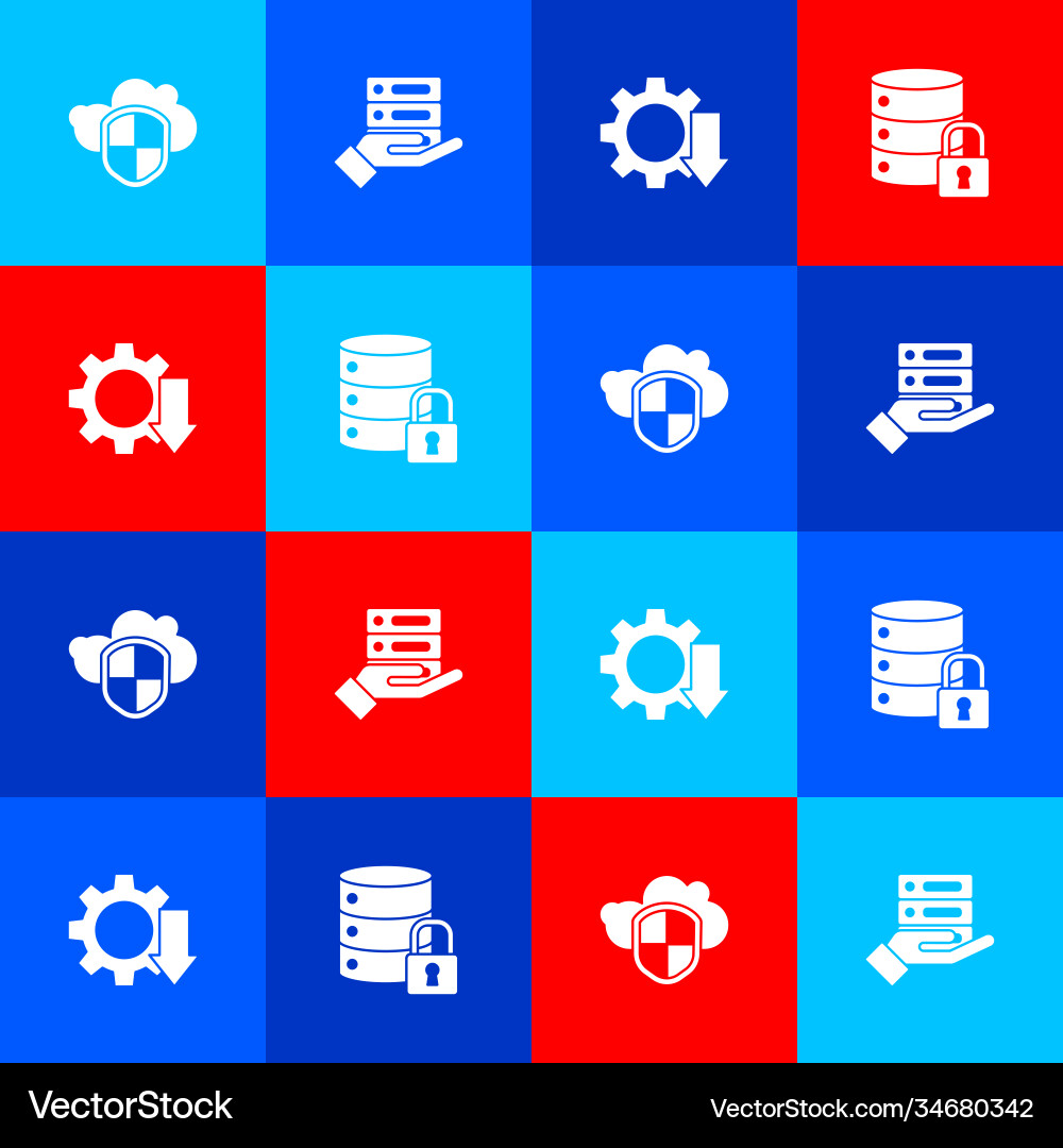 Set cloud and shield server data web hosting vector image