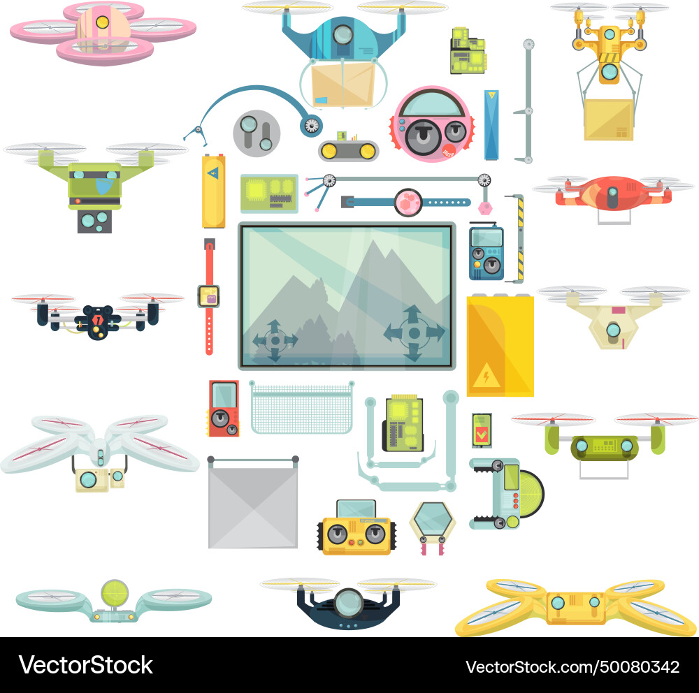 Using drones group set Using drones group set Vector Image