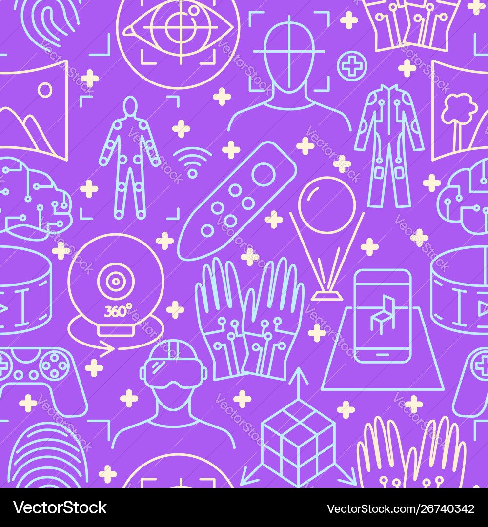 Virtual reality seamless pattern in linear style Vector Image