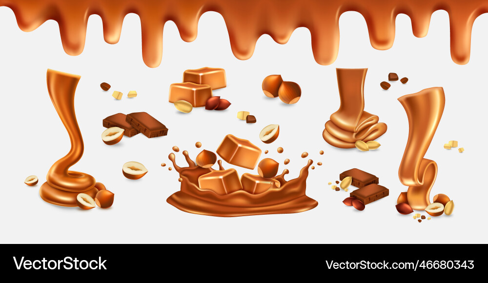 3d caramel toffee melting liquid sugar drip 3d caramel toffee melting liquid sugar drip vector image