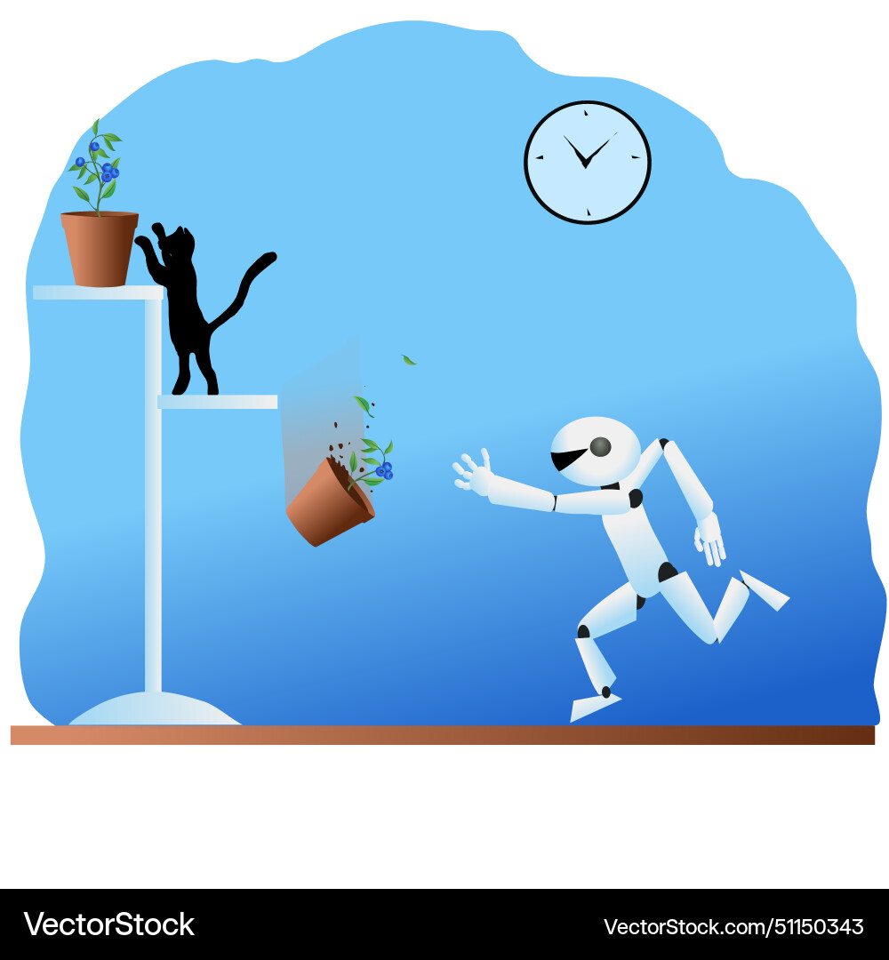 A home robot trying to grab A home robot trying to grab vector image