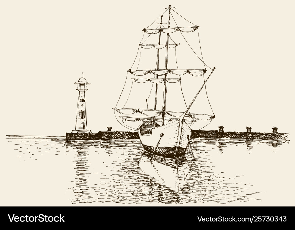 Boat in harbor artistic hand drawing Boat in harbor artistic hand drawing vector image