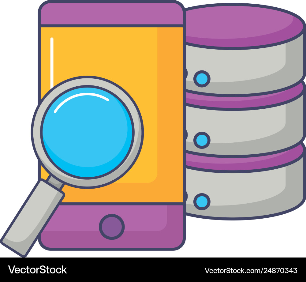 Database server smartphone magnifying glass Vector Image