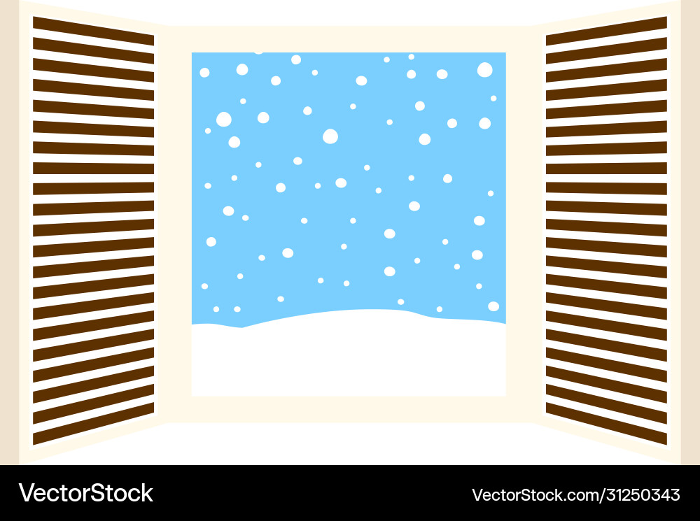 Open window frame with falling snow Vector Image