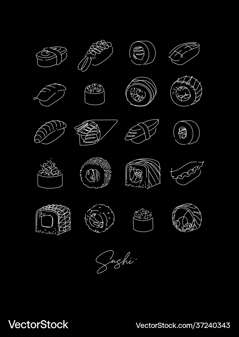 Poster Sushi Typ Line Style schwarz Poster Sushi Typ Line Style schwarz vektorbild