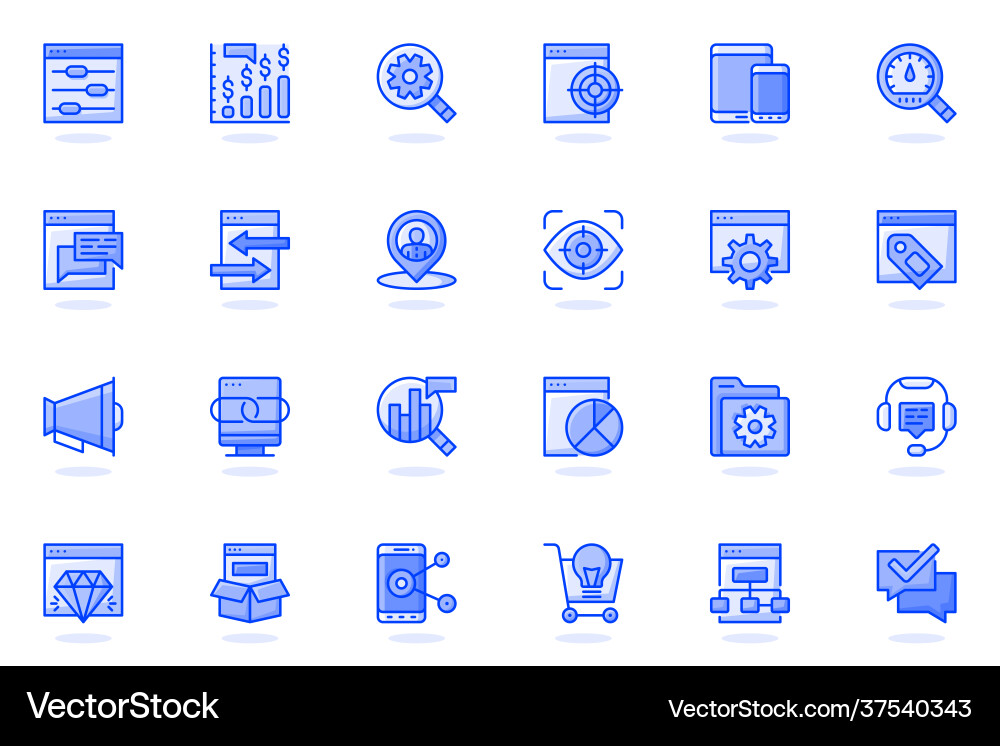 Seo optimization web flat line icon bundle Seo optimization web flat line icon bundle vector image