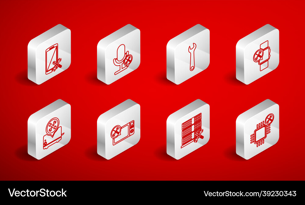 Set line processor service microphone wrench Set line processor service microphone wrench vector image