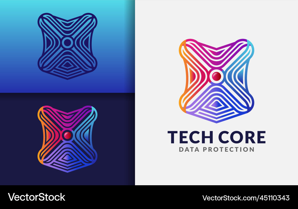 Tech core logo design modern shield with colorful vector image