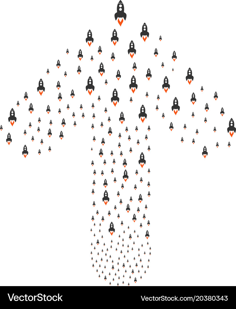 Upwards path arrow shape with space rocket launch vector image