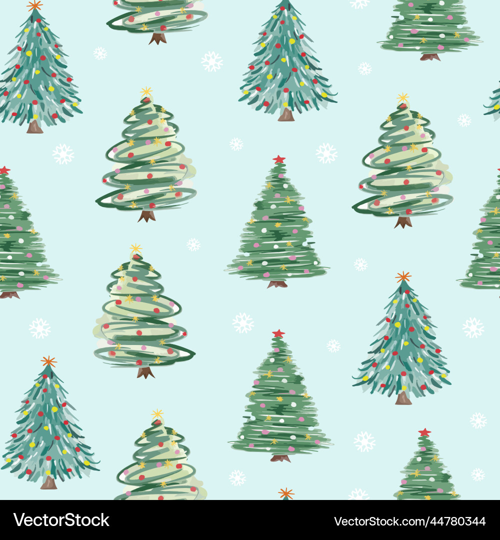 Christmas tree and snowflake seamless pattern Vector Image