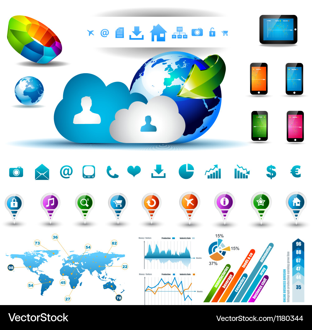 Cloud Computing Icons & Charts vector image