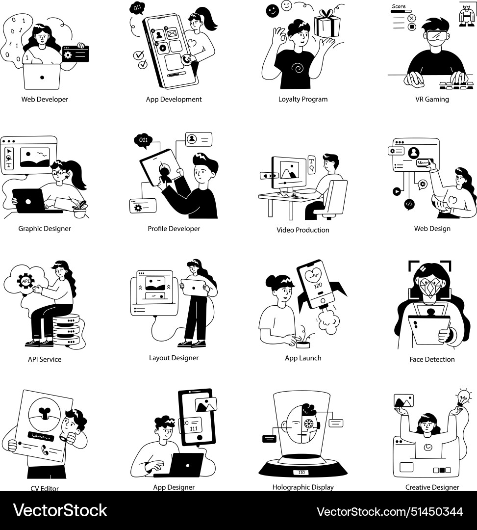 Collection of web design and development doodle mi Vector Image