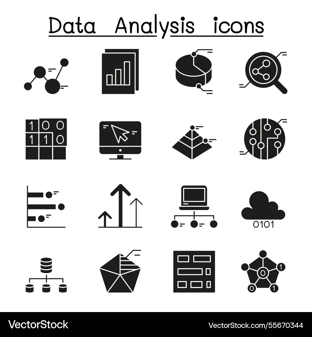 Database data and graph icon set in glyph style Database data and graph icon set in glyph style vector image