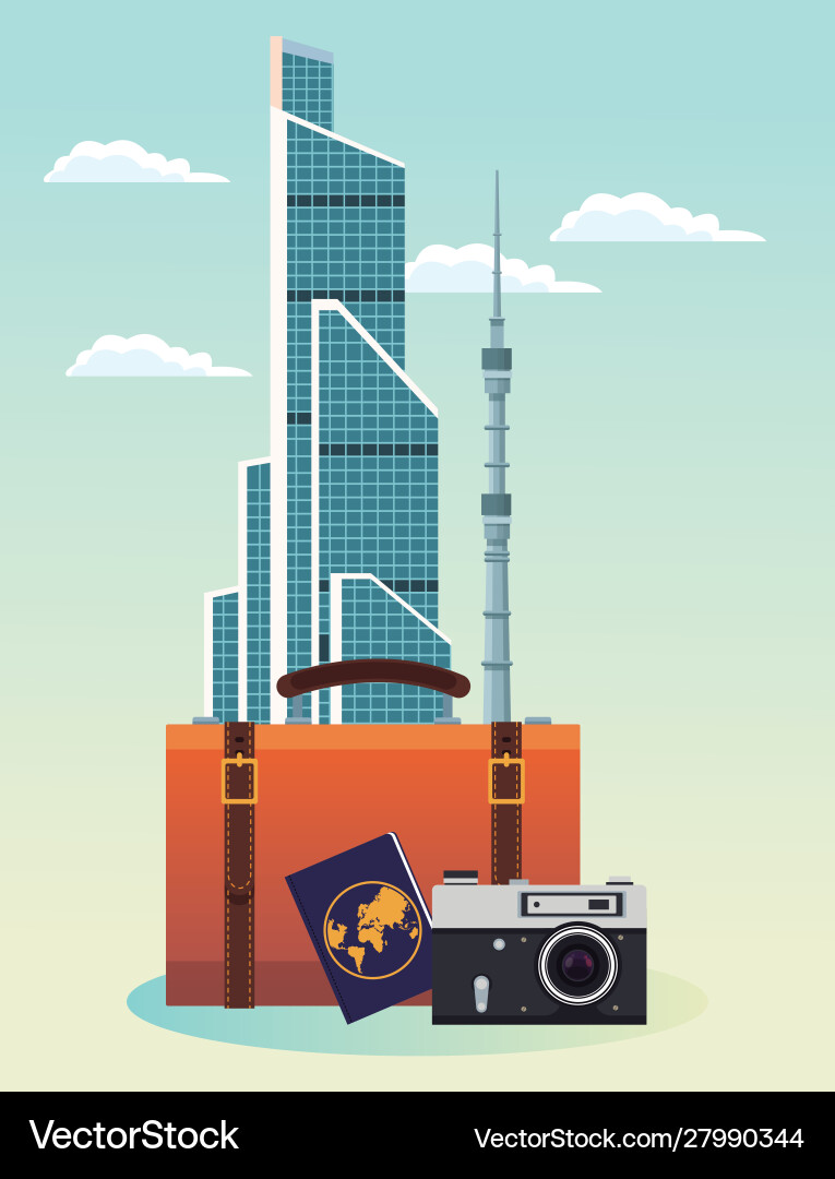 Iconic buildings and suitcase with passport Iconic buildings and suitcase with passport vector image