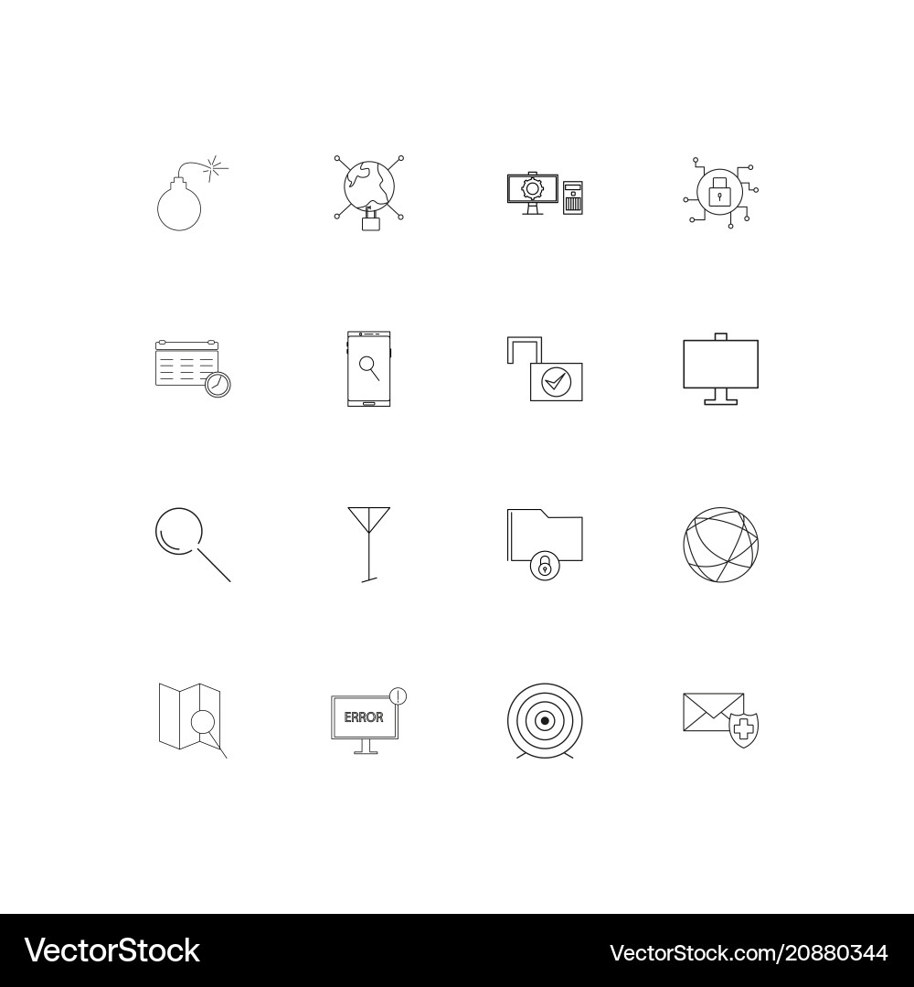 Internet security linear thin icons set outlined vector image