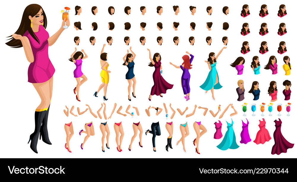 Isometry constructor dancing character emotions Isometry constructor dancing character emotions vector image