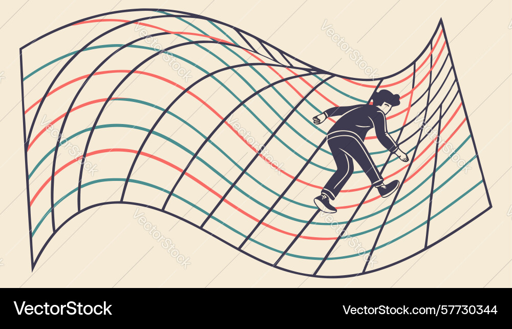 Person navigating abstract geometric grid path Vector Image