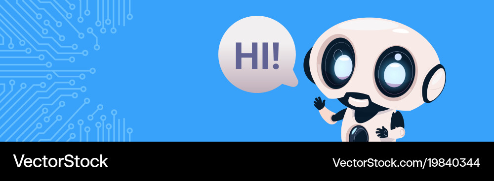 Robot chatter bot say hi over circuit background vector image